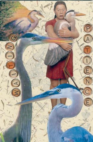 Heron, Companion Suit.  I am the one who stands tall, peaceful, and serene, waiting patiently at the water's edge. I am the one who isn't afraid to wade into deep water to achieve the goal at hand. I am the one who greets each day with open wings and bids each day adieu with snugly tucked and preened feathers.... Artist: Becky, Georgia