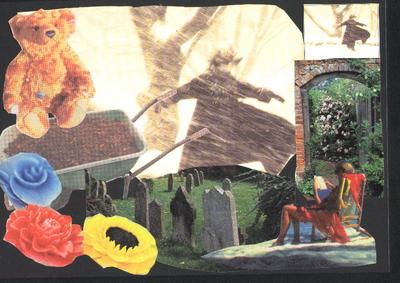 Maureen. Artist: Imelda, Ireland.  I am one who loved life, and held my childlike self through to my end. I left this world with no fear of the next, knowing it was just like passing through a curtain. I sat in comfort with the idea of death. My spirit danced in the snow.